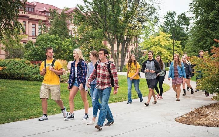 Students walking through campus